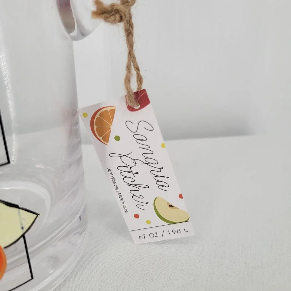 Hand Painted Sangria Pitcher Glass Recipe Design Fruit 67oz 1.98L New with Tag